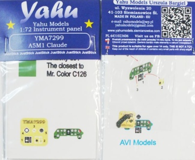 A5M1 Coloured Photoetch Instrument Panels - ''JustStick'' Ready to fit (designed for Avi Models kits) 1:72 Yahu Models