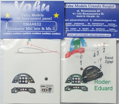 Gladiator Mk.I late & Mk.II Coloured Photoetch Instrument Panels - ''JustStick'' Ready to fit (designed for Roden / Eduard kits) 1:48 Yahu Models