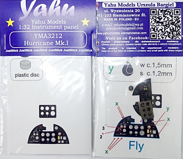 Hurricane Mk I Coloured Photoetch Instrument Panels - ''JustStick'' Ready to fit (designed for Fly kits) 1:32 Yahu Models