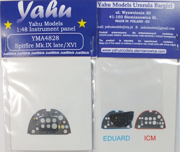 Spitfire Mk IX late / XVI Coloured Photoetch Instrument Panels - ''JustStick'' Ready to fit (designed for Eduard / ICM kits) 1:48 Yahu Models