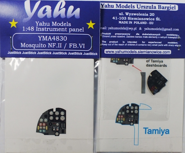 Mosquito NF.II / FB VI Coloured Photoetch Instrument Panels - ''JustStick'' Ready to fit (designed for Tamiya kits) 1:48 Yahu Models